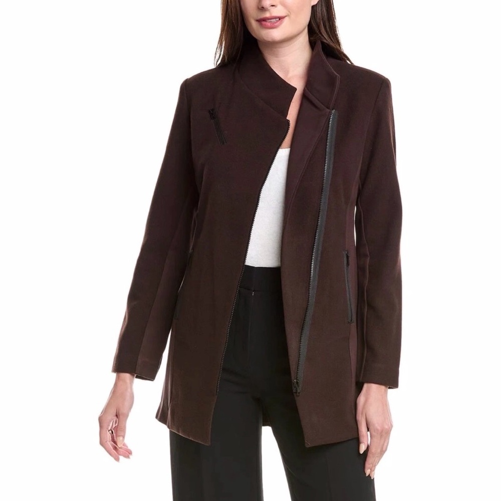 CAbi Legacy Topper Dark Brown Jacket Asymmetrical Moto Blazer | Size Small